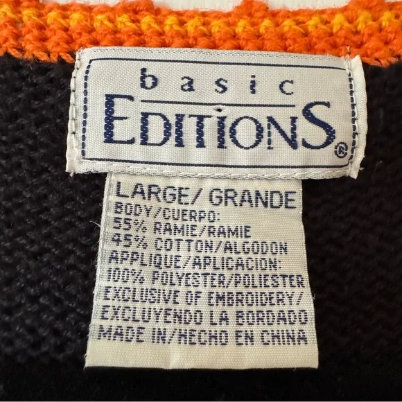 Vintage Halloween Sweater Vest Cat Pumpkin Ghost Applique Black Button Front L - Picture 8 of 14